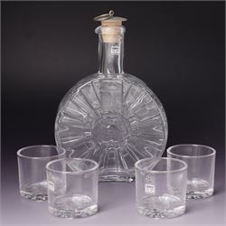 Nanny Still (Finland 1926-2009); decanter with four vodka glasses, decorated with a rose a...