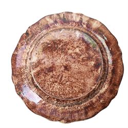 Pair of 18th century cream ware Whieldon type plates decorated with a mottled tortoiseshell glaze D20cm and two other similar plates of shaped circular design