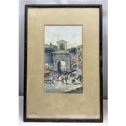Gianni (Italian early 20th century): Market Scenes - Porta Capuana, pair watercolours signed 30cm x 17cm (2)
