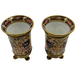 Pair of Royal Crown Derby 1128 Imari pattern miniature spill vases, H7cm