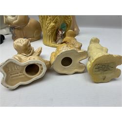 Collection of Sylvac and similar animal figures, including rabbits, hares and dogs, together with Falcon budgie vase, etc 