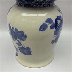 Doulton Burslem vase with fluted rim, in the Gloire-de-Dijon pattern H31cm