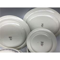 Wedgwood Persephone pattern part tea and dinner service, designed by Eric Ravilious, eight dinner plates, eight side plates, eight dessert plates, two covered tureens, meat platter, coffee pot, eight coffee cans and saucers, milk jug, covered sucrier etc (64)