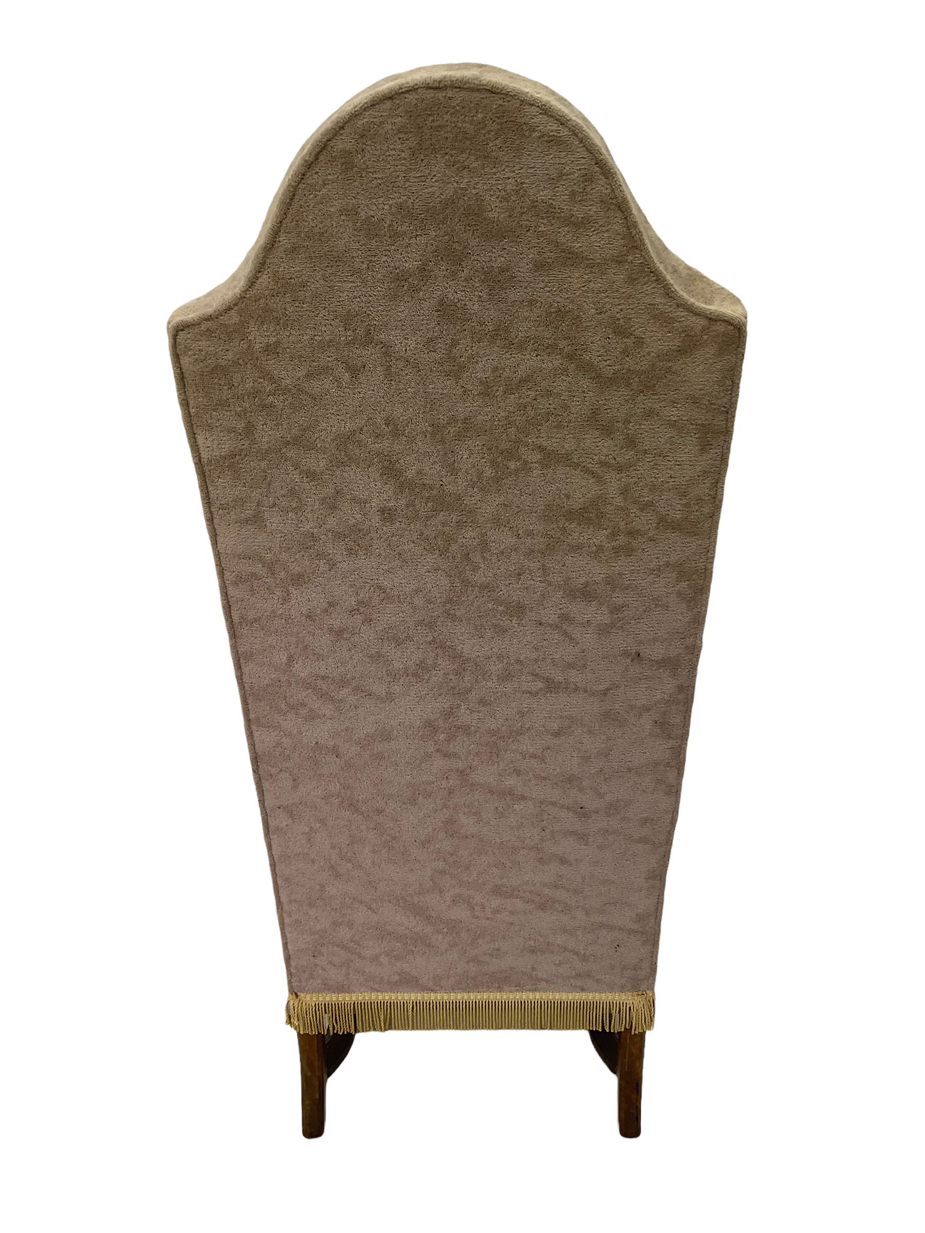 18th century design Continental walnut framed armchair, high shaped back, scroll arms