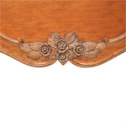 And So To Bed - 'Louis XV' large cherrywood chest, bowed shaped top above three long graduating drawers, blackened metal handles and escutcheons, raised on scrolled supports with carved foliate knees 
