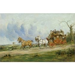 George Wright (British 1860-1942): 'Coach and Four on the Open Road', oil on canvas signed 49cm x 74cm 
Provenance: purchased by the vendor Sotheby's London 12th November 1992, Lot 225; with Kurt E Schon Ltd, New Orleans and Vienna, label verso