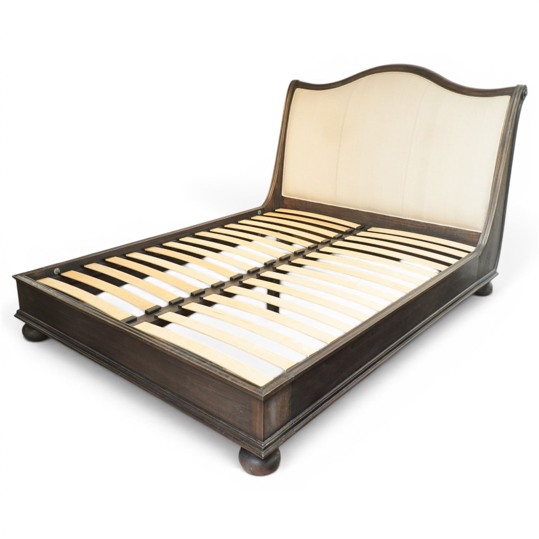 Frank Hudson - king size 'Safari' bed with charcoal finish and linen headboard over slatted base