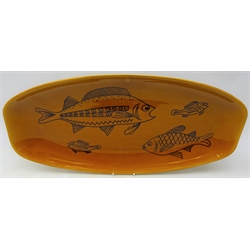  Vintage French Longchamp glazed fish platter, decorated with stylized fish, L57cm   