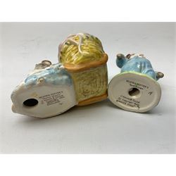 Nine Beswick Beatrix Potter figures, comprising Tabitha Twitchett, Appley Dapply, Tom Kitten Tailor of Gloucester, Ribby, Hunca Munca, Amiable guinea-pig, Miss Moppet and Poorly Peter rabbit,  all with printed mark beneath 
