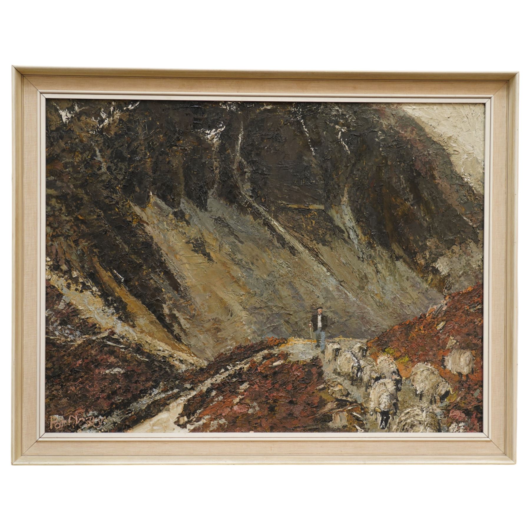 Pat (Patrick) Cleary (British 20th century): Herding Swaledale Sheep in the Lake District, oil on board signed 60cm x 79cm