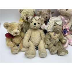 Eighteen Russ teddy bears including Ariella, Chloe, Spencer and Desmond,  mostly with tags, together with six other soft toys, tallest H42cm (24)