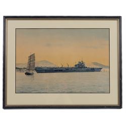 Commander Eric Erskine Campbell Tufnell RN (British 1888-1979): 'HMS Indomitable', watercolour signed and titled, 25cm x 37cm