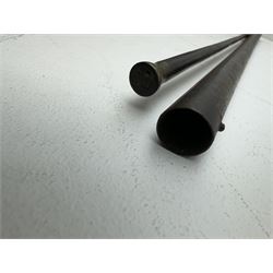 19th century single barrel percussion fire shotgun, muzzle loader, walnut stock with chequered grip and engraved steel fittings, the 84cm (33