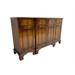 Reprodux Bevan Funnell - mahogany breakfront sideboard, fitted with four drawers, above four cupboards, on bracket feet