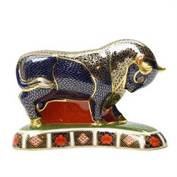 Royal Crown Derby Grecian Bull paperweight, with gold stopper, boxed