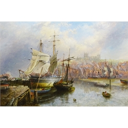 Richard Weatherill (British 1844-1913): Whitby Harbour with Sailing Boats and Steam Paddle Boat 'Hercules' at Low Tide, oil on canvas signed 60cm x 90cm 
Provenance: private collection purchased by the vendor from Bairstow Eves, Whitby 12th Sept. 2001 Lot 202