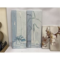 Andrew Gilmour; 'Ribblehead to Hawes' and 'Hag Dyke', three framed maps, together with three canvas flower prints, etc