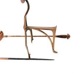19th century copper companion set and fire dogs, dogs H40cm