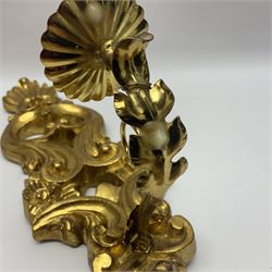 Pair of gilt wood single branch wall sconces, H40cm