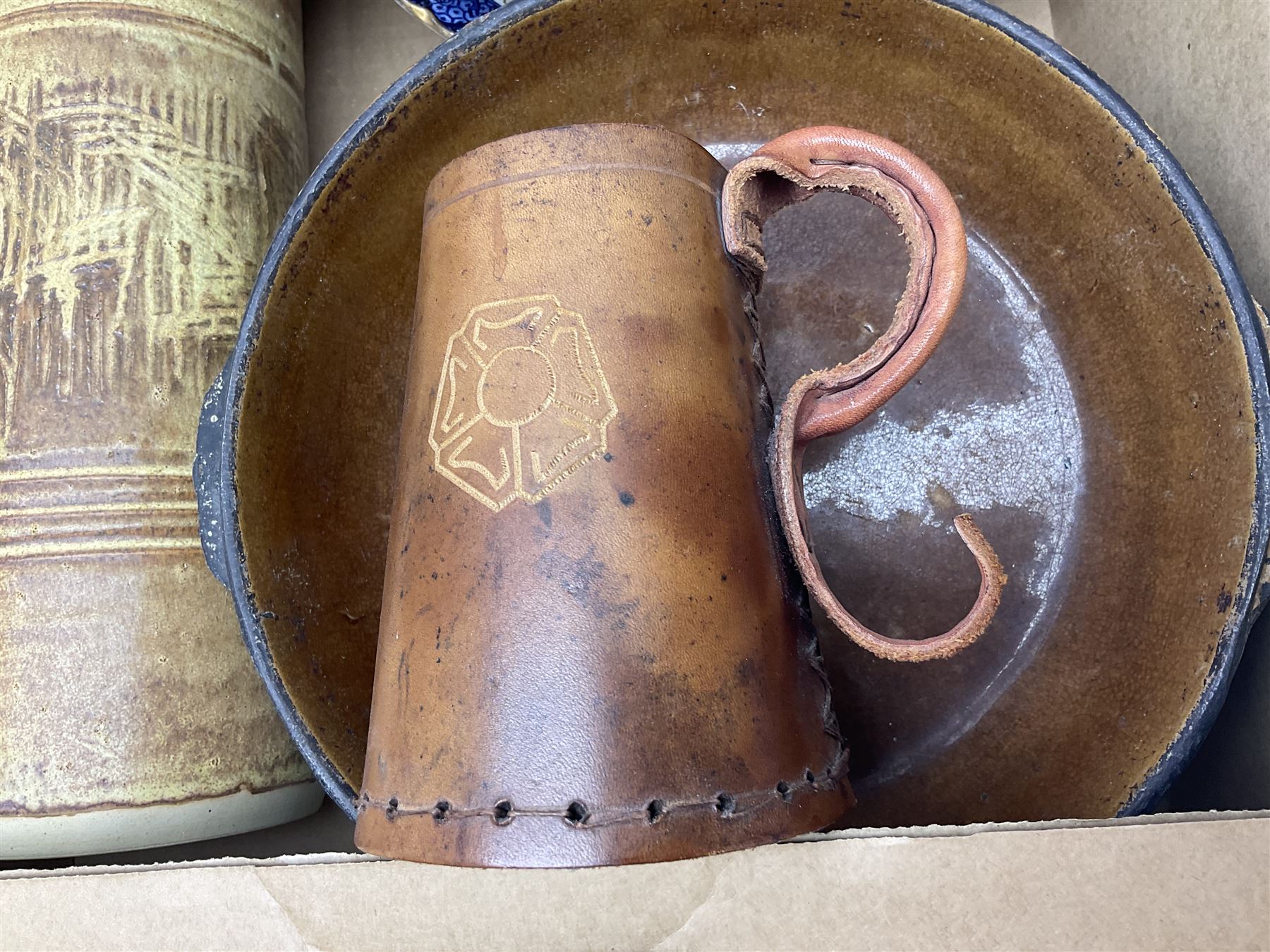 Portmeirion Botanic Garden jug, Poole Pottery planter, Denby coffee pot, Wedgwood Jasperware trinket box, Le Creuset oven dish and a collection of other ceramics, etc, in four boxes 