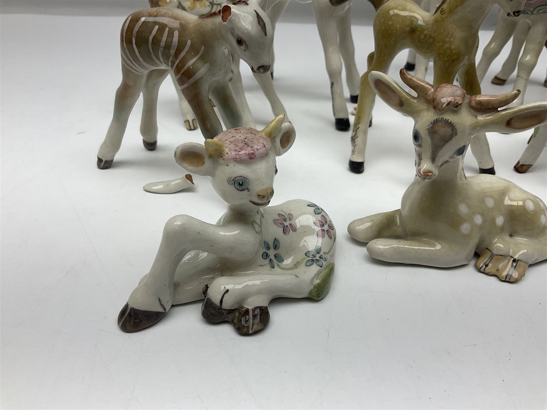 Basil Matthews figures, comprising horses, deer and fawns, all with painted mark beneath, largest H14cm