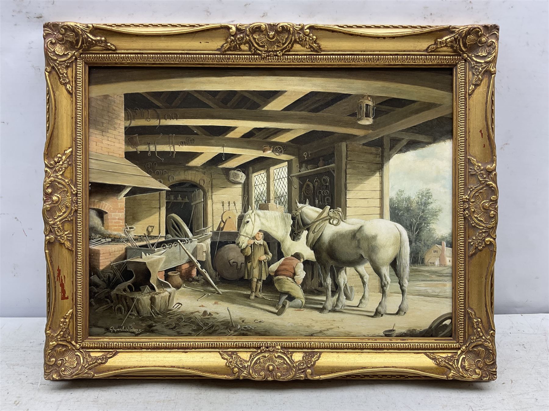 Glynn Williams (British 1955-): The Blacksmith, oil on board signed 30cm x 40cm