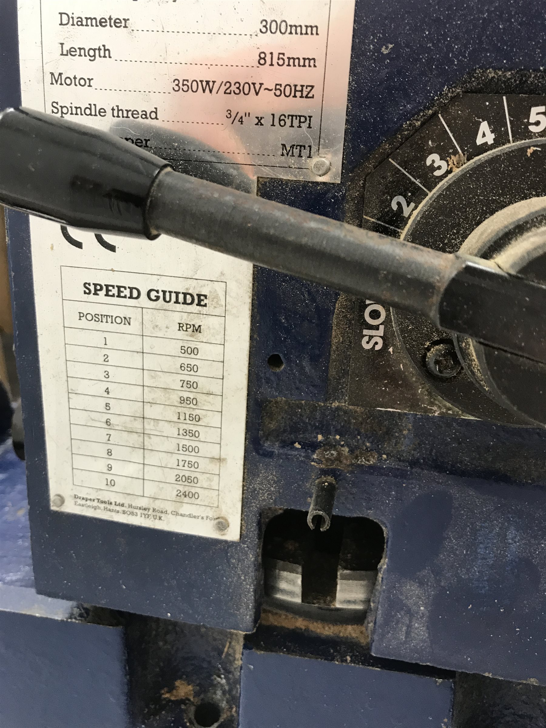 Draper WTL90 wood turning lathe on stand and dust extractor