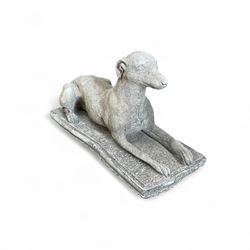 Cast Stone Laying Greyhound on rectangular plinth,
