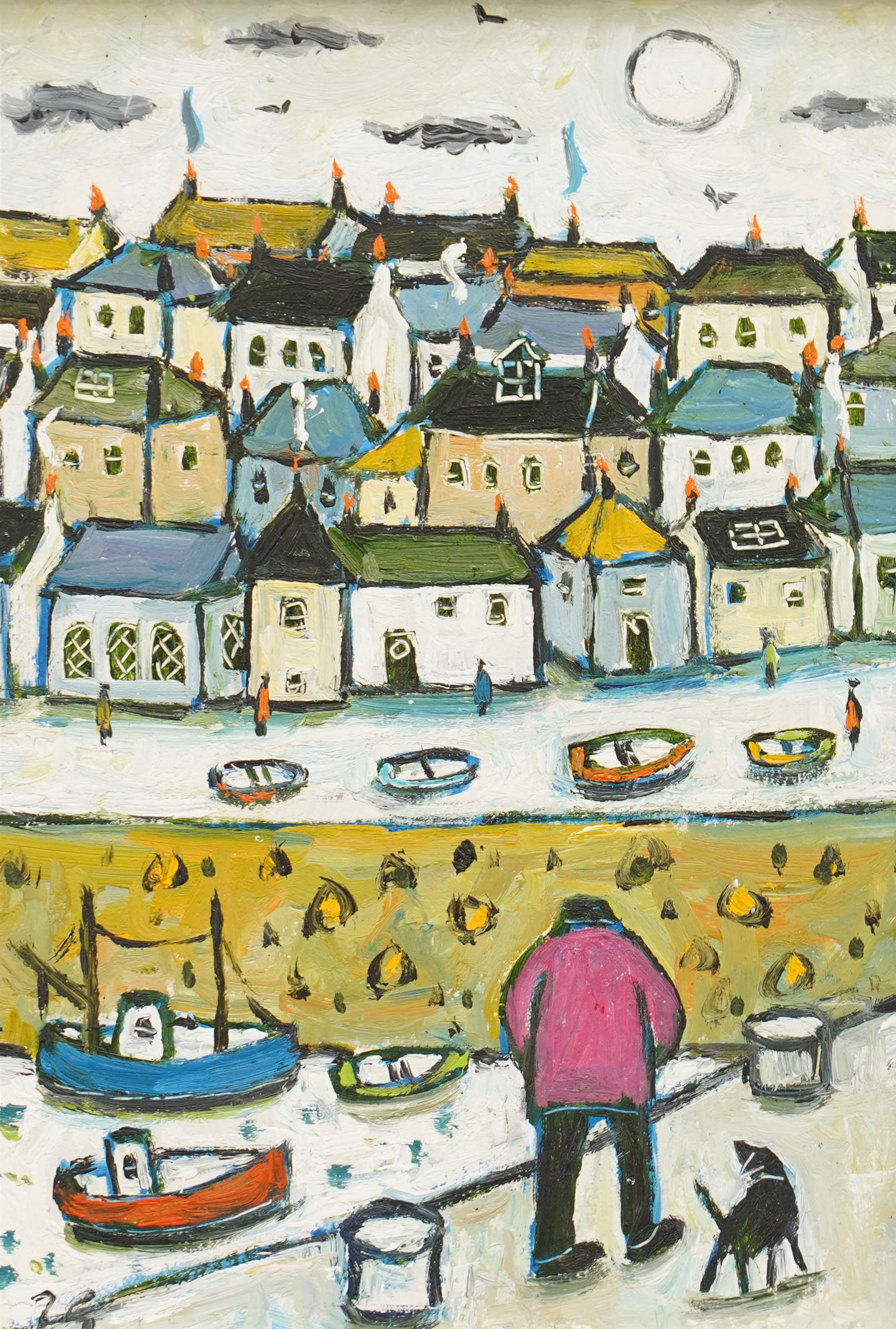 Joan Gillchrest (Cornish 1918-2008): 'St Ives - Walking the Dog', oil on board signed with initials, titled on label verso 17cm x 12cm
Provenance: Peter Hedley Gallery labels verso