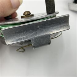 TO RTV Three fishing reels, including American Pflueger progress bulldog size 60 brass and chrome skeleton fly reel, with wooden handle; Maginot 106 fly reel and an alloy reel (3)