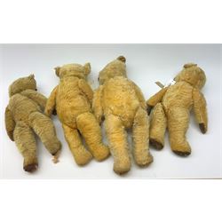 Four English teddy bears 1930s-50s, all well loved for restoration or spares/repair (4)
