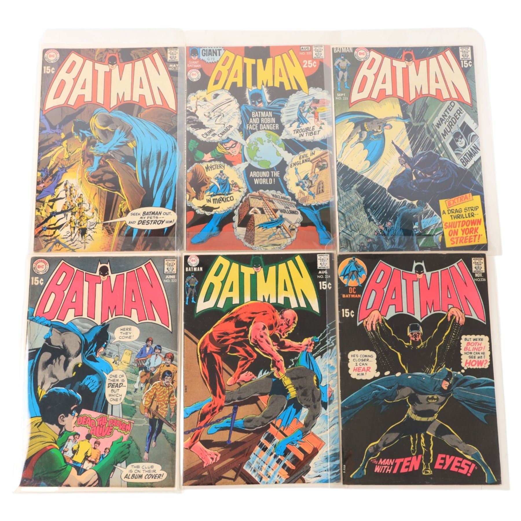 Fourteen DC Bronze Age 'Batman' comic books, spanning years 1970-1971, comprising issues #221, #222, #223, #224, #225, #226, #227, #228, #229, #230, #231, #233, #234 and #235
