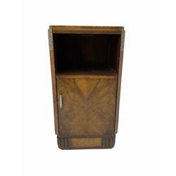 Early to mid 20th century Art Deco walnut bedside cupboard (W36cm, H69cm, D35cm)
