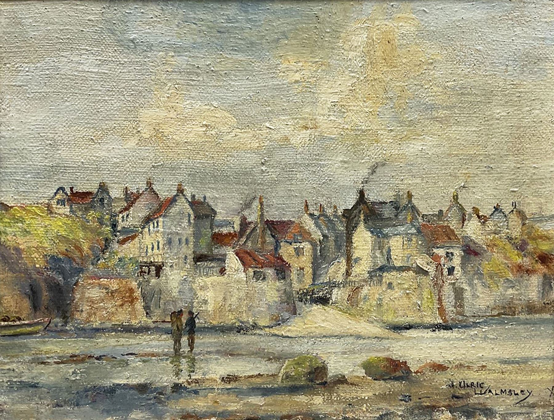 James Ulric Walmsley (British 1860-1954): The Landing and Seawall Robin Hoods Bay, oil on canvas laid on board signed 25cm x 34cm