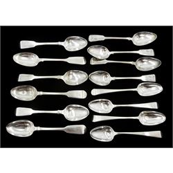 Set of six Victorian silver teaspoons, Fiddle pattern with crest by John & Henry Lias, London 1849, four others by the same hand London 1818 and four silver Old English pattern teaspoons, hallmarked, approx 9oz