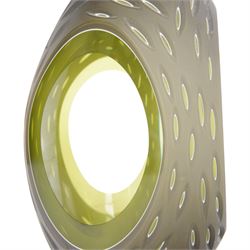 Richie Alli; Diamond cut green glass sculpture, signed to the base, H26cm