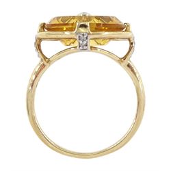 9ct gold round citrine and diamond ring, hallmarked, citrine approx 6.20 carat