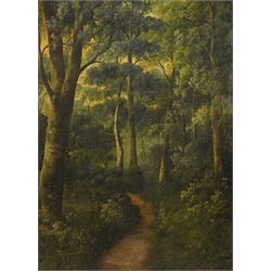Cecil A Wallinger (Scottish 19th Century): Forest Path, oil on board signed 54cm x 39cm