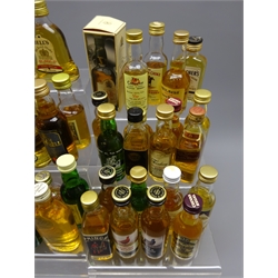  Collection of Whisky Miniatures incl. Dewar's, Chequers and Long John 70 proof, Haig 12/3floz no proof,  etc mostly 5cl 40-43%vol, and Clontarf Irish Whiskey & Reserve, 200ml 40%vol, 62btls   