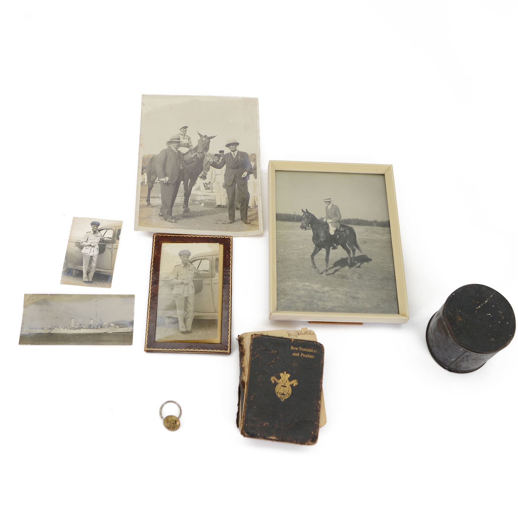 Group of ten medals awarded to Major P.T Sanders; George V OBE, Queens South Africa medal with five clasps Cape Colony, Orange Free State, Transvaal, South Africa 1901 and South Africa 1902, 1914 Star, WWI British War medal, Victory medal with M.I.D. oak leaves, General Service medal with Kurdistan clasp, WWII Defence medal, 1939 - 1945 medal, King George V Jubilee medal and George VI Coronation medal, together with matching miniature medal set and ribbon bar, Moise Dreyfuss stop watch Mk II, no.3907, PT Sanders bible from 24th company 8th battalion Imperial Yeomanry, photographs and other military items    
