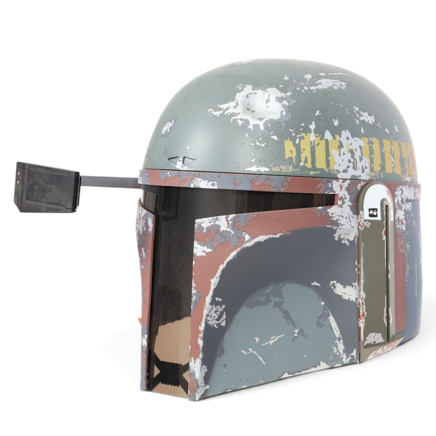 Hasbro Star Wars Black Series Boba Fett 40th Anniversary 1:1 scale helmet, on a metal display stand, helmet H28cm