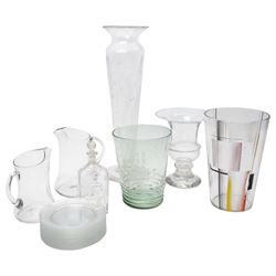 *Collection of hand blown and contemporary decorative glassware examples, to include a set...