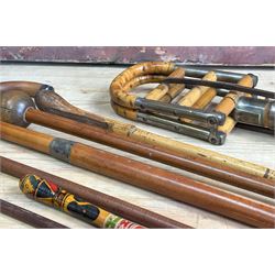 Edwardian bamboo shooting stick (L87cm) together with two a silver mounted Malacca cain, (L88cm) two measuring sticks, etc (8) - COLLECTION BY APPOINTMENT FROM: The White House, Thirsk Road, Easingwold, York, YO61 3NF - CALL 01723 507111 TO ARRANGE