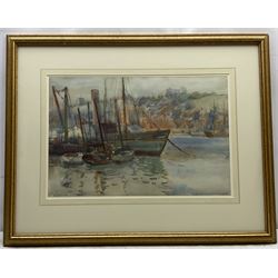 Joseph Richard Bagshawe (Staithes Group 1870-1909): Paddle Steamer and Fishing Boats moored in Whitby Harbour, watercolour signed 34cm x 51cm