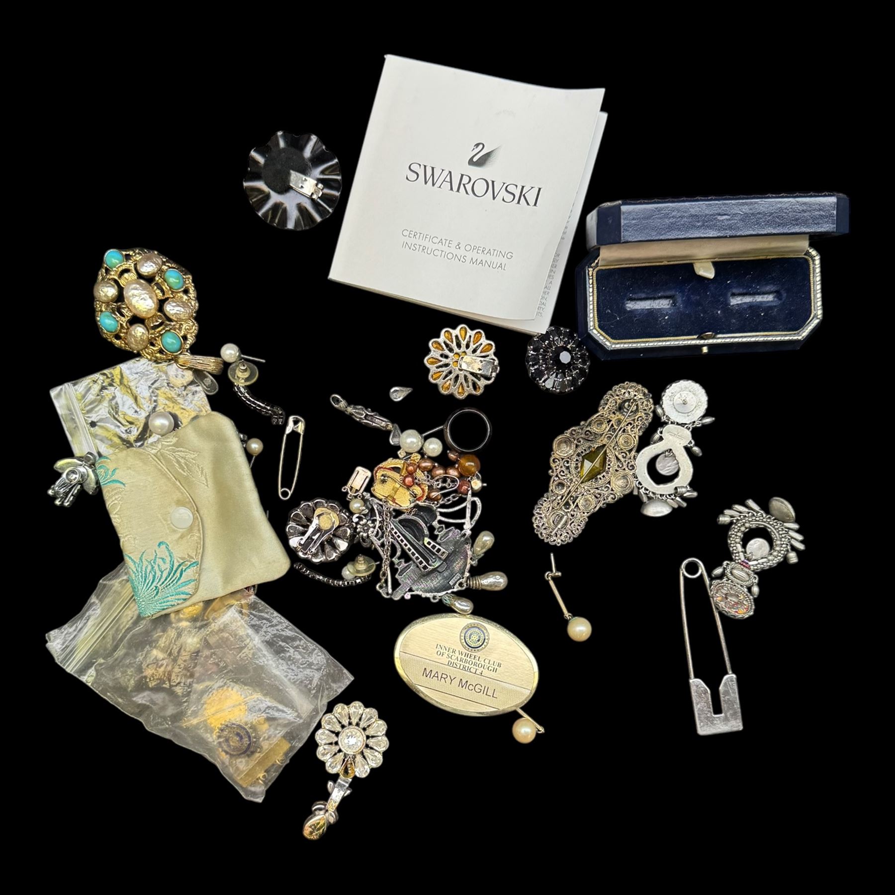 Swarovski wristwatch, boxed, beaded necklaces, earrings, etc 