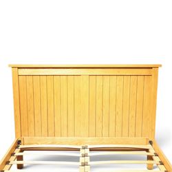 Oak double bed, tongue and groove head and footboard, square supports