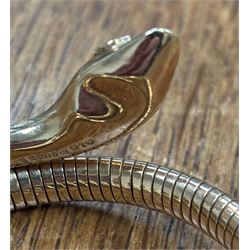 9ct gold snake bangle, with ruby set eyes, Chester 1958
