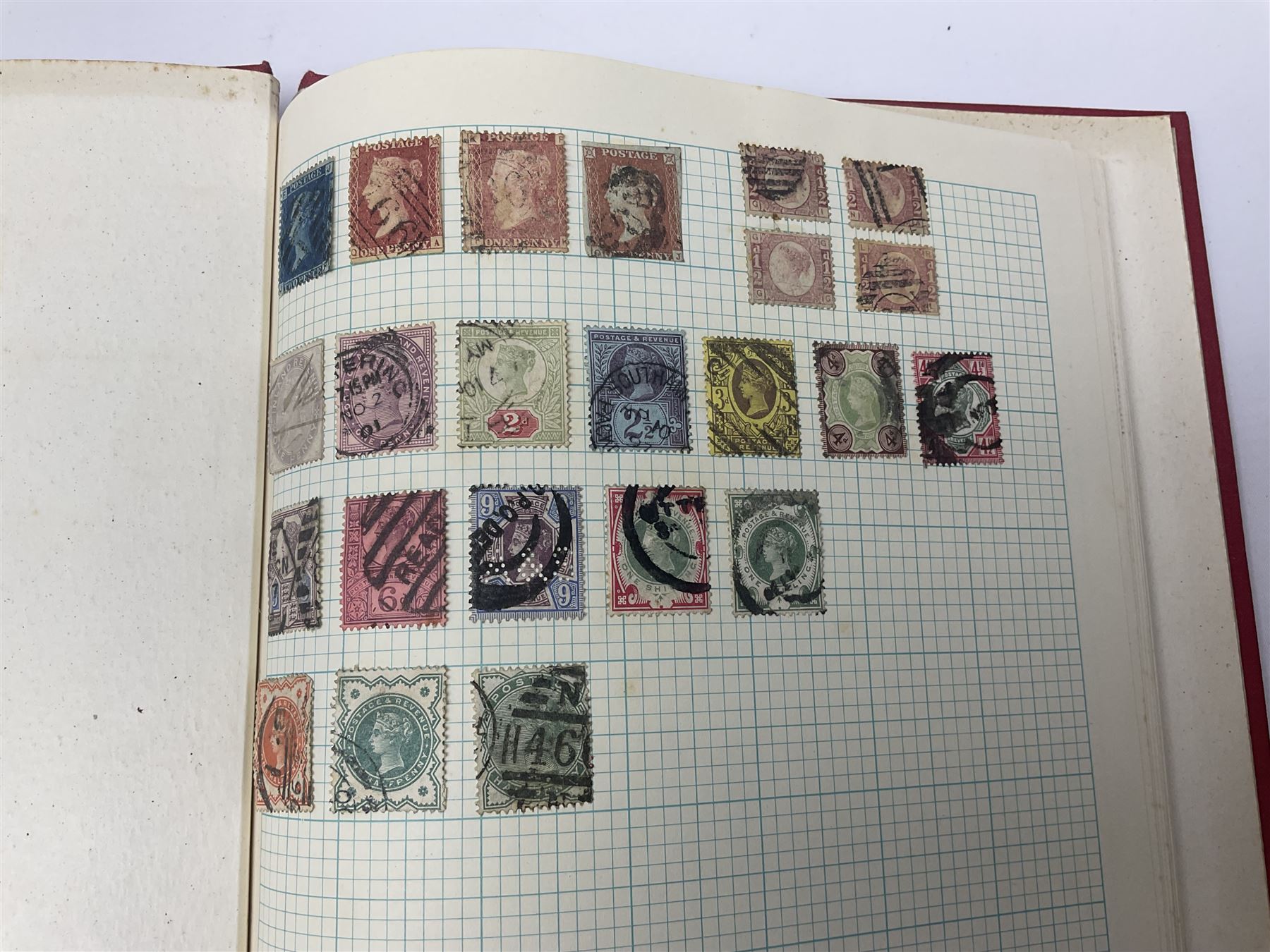 Mostly Great British Queen Victoria and later stamps, including imperf penny reds, 1841 two pence blues white lines added, imperf penny red on cover with 'More To Pay', half penny 'bantams', perf penny reds etc, in album, on pages and loose in packets