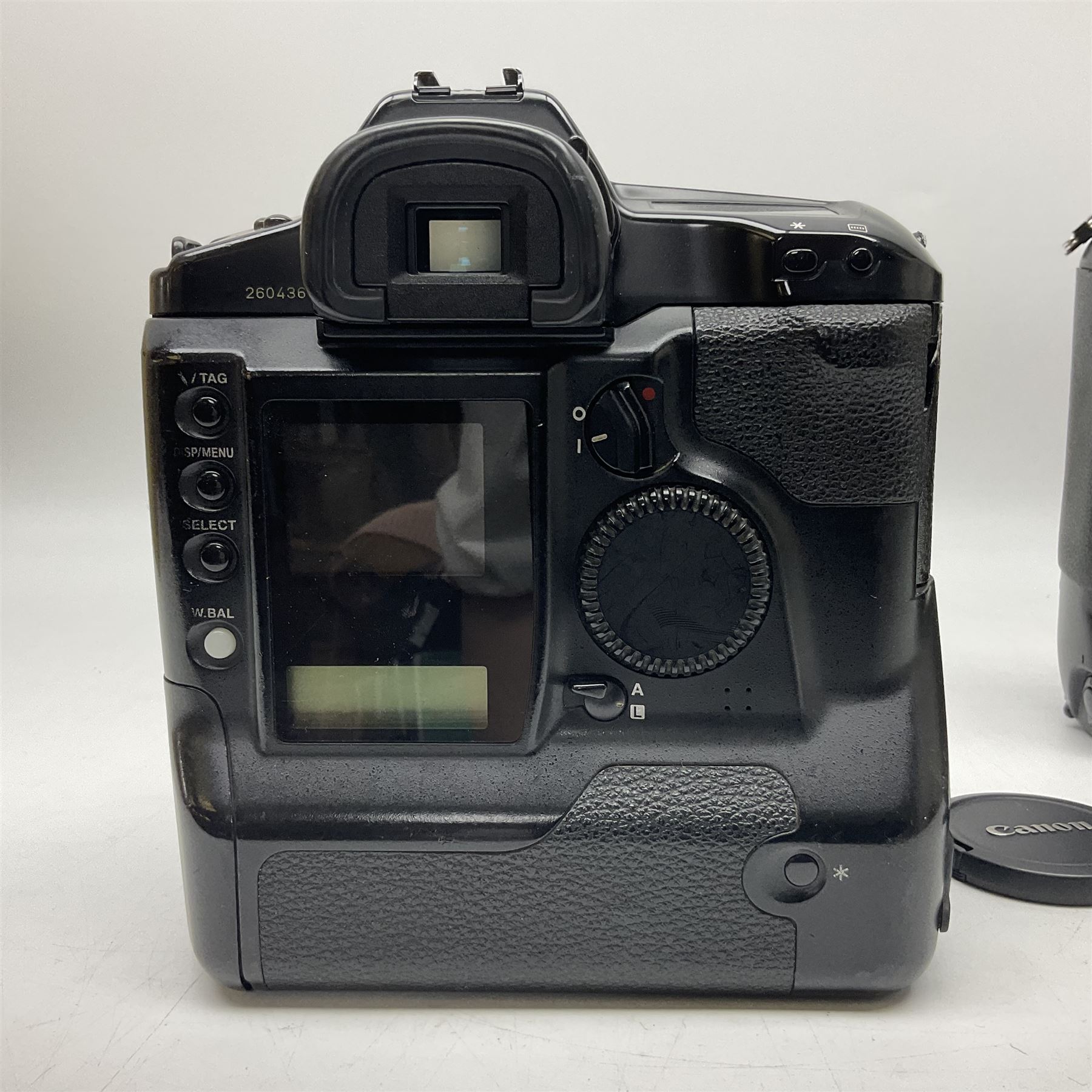 Canon EOS 1n Digital camera body, serial no. 260436, with 'Canon Zoom Lens EF 35-80mm 1:4-5.6 II Canon Inc. 52mm' lens, Kodak Professional DCS 520 digital module, and charger, serial no. K520C03165, together with Nikon F5 camera body with Kodak Professional DCS 760 digital module and charger, serial no. K760C03802