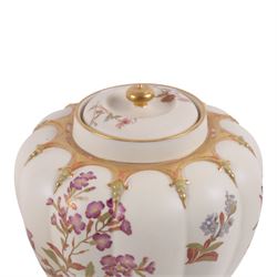 Royal Worcester pair of blush ivory jar and covers, painted with floral sprigs and gilding detail, with price mark beneath and numbered 1312,  H28cm